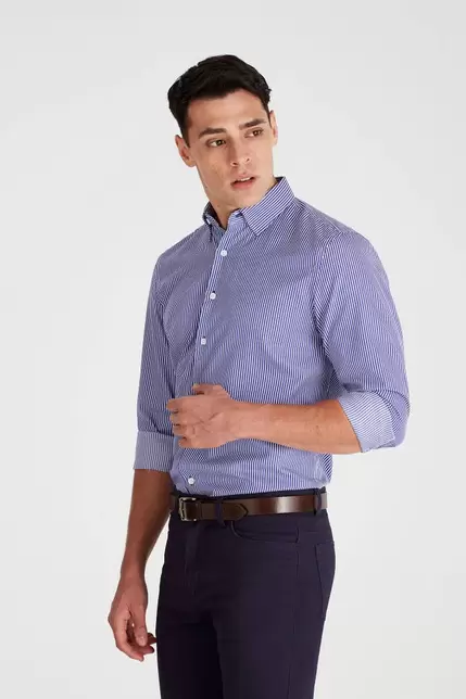 Camisa de vestir rayada azul