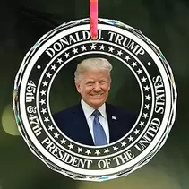 Trump Christmas Ornaments 2025 - Donald Trump Ornament - Glass Christmas Tree Decoration - 45-47 President Donald Trump Merchandise Supporters (White)