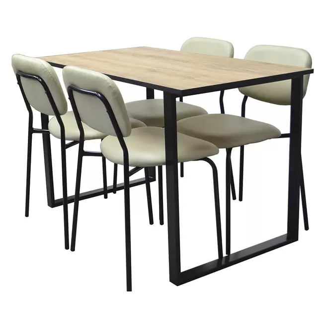 Juego De Comedor Silla Martina Nobuk Beige Y Mesa Bahia 1,20X0,70 Atakama Dakot