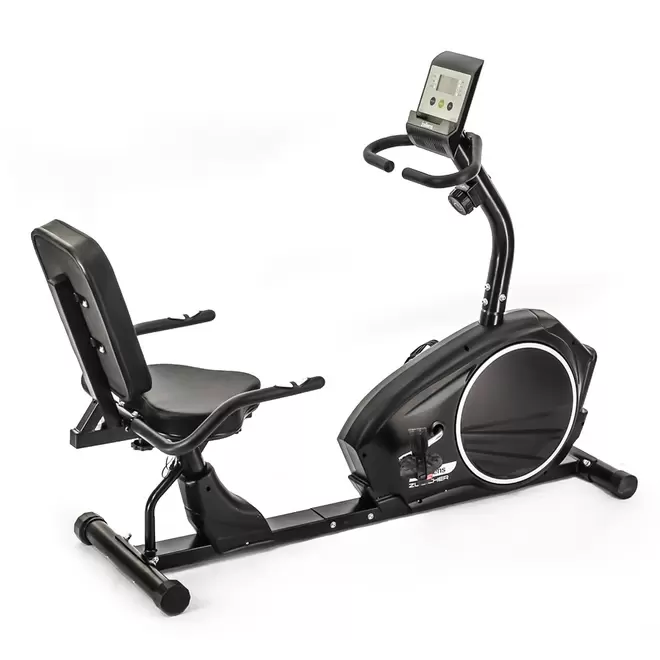 Bicicleta Recumbent Magnética, disco 5kg, monitor digital, resiste 120 kg, ajustable.