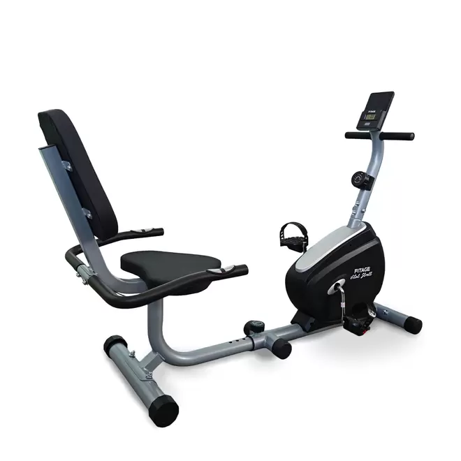 Bicicleta Recumbent Magnética, disco 4kg, monitor digital, resiste 120 kg, ajustable.