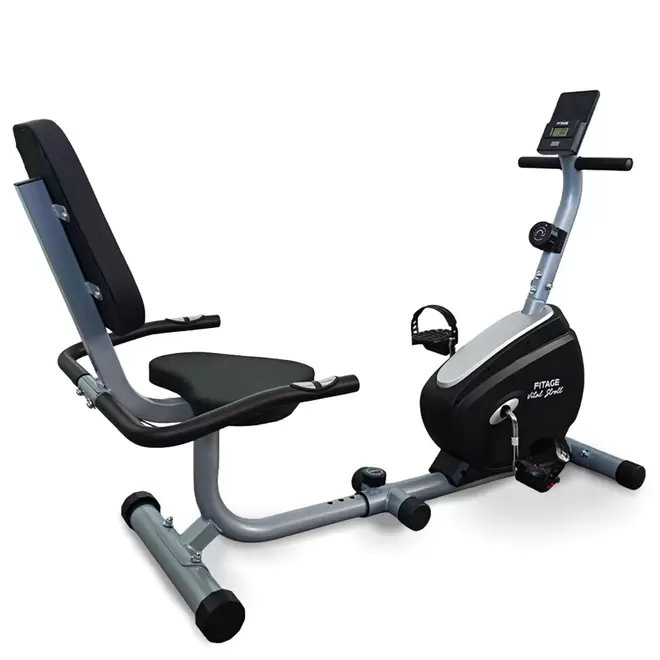 Bicicleta Recumbent Magnética, disco 4kg, monitor digital, resiste 120 kg, ajustable.