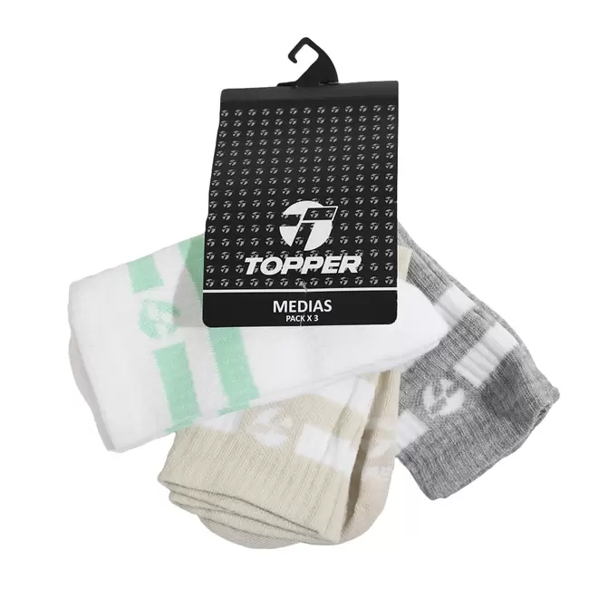 Medias Topper Rayas Caña Alta x3 Bn Gs Bg Niños