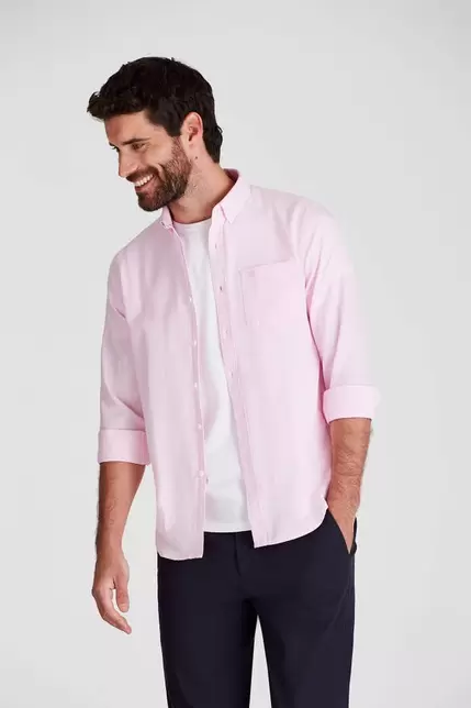 Camisa casual oxford lisa rosa