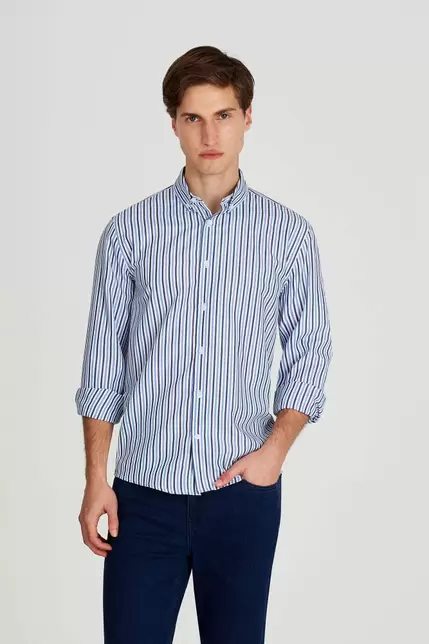 Camisa sport rayada celeste