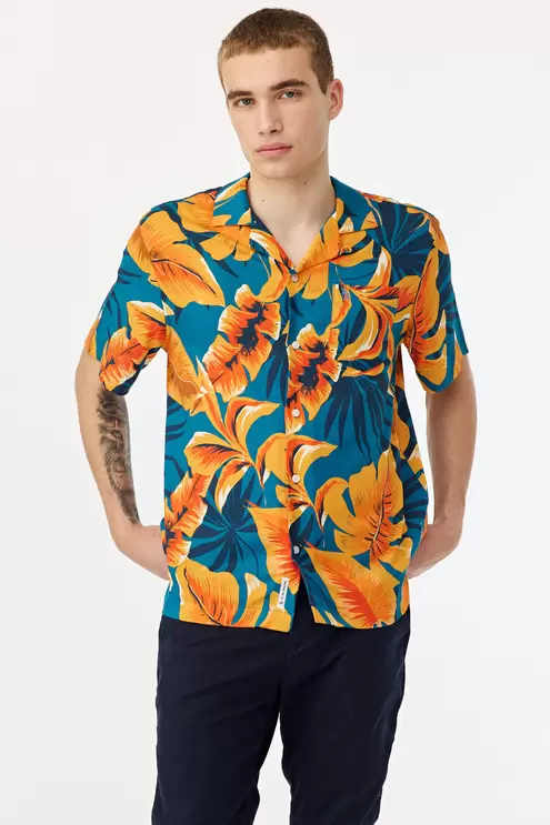Ss Tropical Leaf Print Shirt