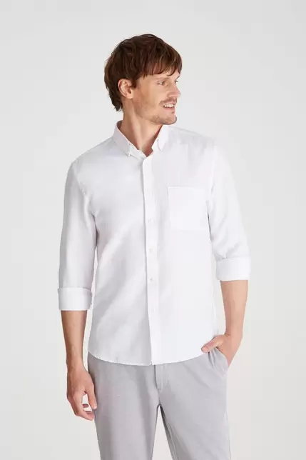 Camisa casual oxford lisa blanco