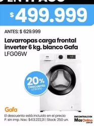 Gafa - Lavarropas carga frontal inverter 6 kg. blanco LFG06W