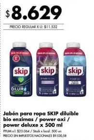 Skip - Jabón para ropa diluible bio enzimas / power oxi / power deluxe