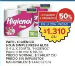 Higienol - PAPEL HIGIÉNICO HOJA SIMPLE FRESH ALOE