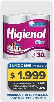 Higienol - PAPEL HIGIENICO D/HOJA PLUS