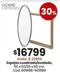 X$ - Espejos cuadrado/ovalado, 50 x 50/35 x 60 cm. Cod. 609188-609189