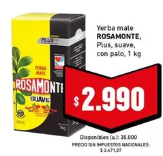 Rosamonte - Yerba mate Plus, suave, con palo