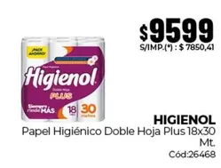Higienol - Papel Higi9enico Doble Hoja Plus 18x30 Mt.