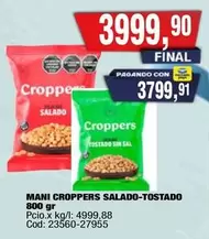 Croppers - MANI CROPPERS SALADO-TOSTADO 800 gr
