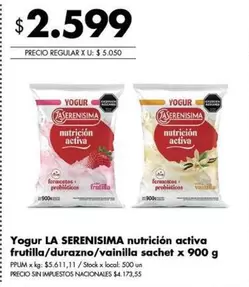 X$ - Yogur nutricion activa frutilla/durazno/vainilla sachet