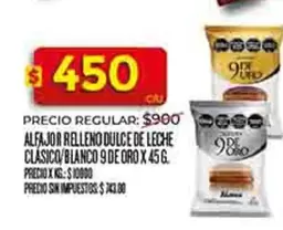 9 de oro - ALFAJOR RELLENO DULCE DE LECHE CLÁSICO/BLANCO
