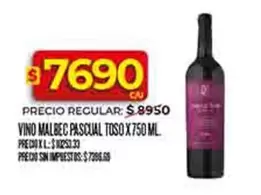 Malbec - VINO MALBEC PASQUAL TOSO X 750 ML