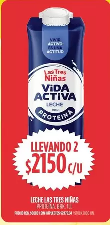 Las Tres Niñas - VIDA ACTIVA LECHE CON PROTEINA BRK. 1L