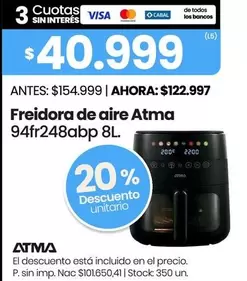Atma - Freidora de aire 94fr248abp 8L