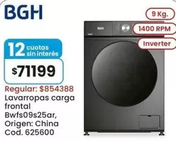 BGH - Lavavopas carga frontal Bwfs09s25ar, Cod. 625600