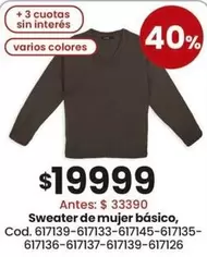 Sweater de mujer básico, Cod. 617139-617133-617145-617135-617136-617137-617138-617134