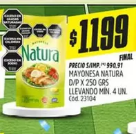 Natura - MAYONESA NATURA D/P X 250 GRS Cód. 23104