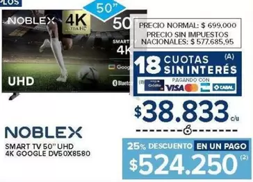 Noblex - SMART TV 50" UHD 4K GOOGLE DV50X8580