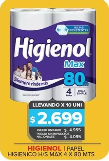 Higienol - PAPEL HIGIENICO H/S MAX 4 X 80 MTS