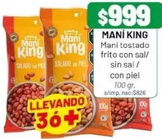King - Maní tostado frito con sal/sin sal/con piel