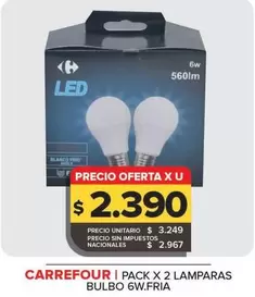 Carrefour - Pack X 2 Lamparas Bulbo 6w.Fria