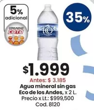 Eco de los Andes - Agua mineral sin gas , x 2 L.