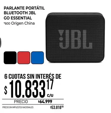 JBL - PARLANTE PORTÁTIL BLUETOOTH GO ESSENTIAL