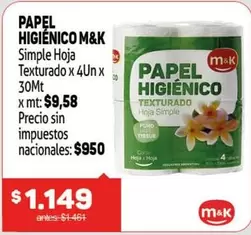 M&K - PAPEL HIGIÉNICO Simple Hoja Texturado