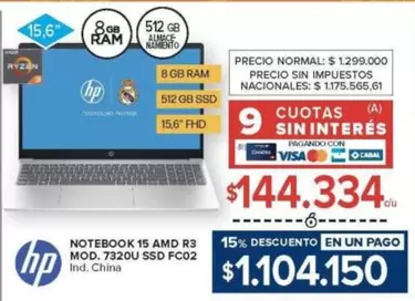 HP - NOTEBOOK 15 AMD R3 MOD. 7320U SSD FC02