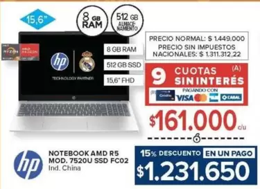 HP - NOTEBOOK AMD R5 MOD. 7520U SSD FC02
