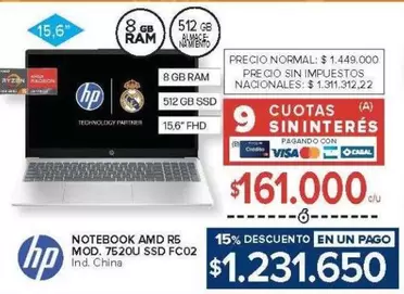 HP - NOTEBOOK AMD R5 MOD. 7520U SSD FC02