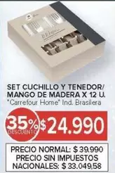 Carrefour home - SET CUCHILLO Y TENEDOR/ MANGO DE MADERA X 12 U.