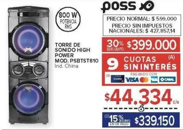 Poss - TORRE DE SONIDO HIGH POWER MOD. PSBTST810