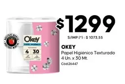 Okey - Papel Higi
uevo Texturado 4 Un. x 30 Mt. C

od.26447