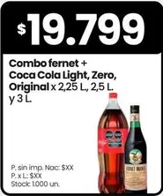 Coca cola - Combo fernet + Coca Cola Light, Zero, Original