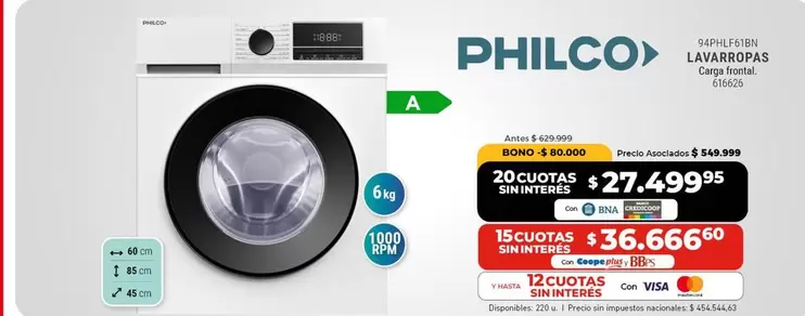 Philco - LAVARROPAS CARGA FRONTAL