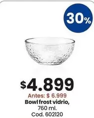 Bowl frost vidrio, 760 ml. Cod. 602120