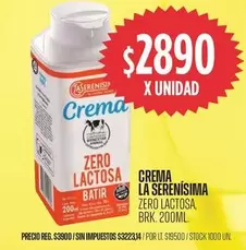 La Serenísima - Crema Zero Lactosa Batir