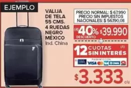Negro - VALIJA DE TELA 55 CMS. 4 RUEDAS NEGRO
