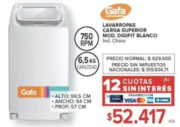 Gafa - LAVARROPAS CARGA SUPERIOR MOD. DIGIFIT BLANCO