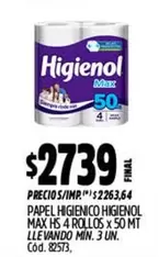 Higienol - PAPEL HIGIENICO HIGIENOL MAX HS 4 ROLLOS x 50 MT