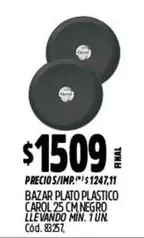 Carol - Bazar Plato Plastico 25 cm negro Cód. 82573