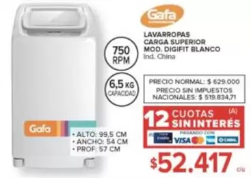 Gafa - LAVARROPAS CARGA SUPERIOR MOD. DIGIFIT BLANCO