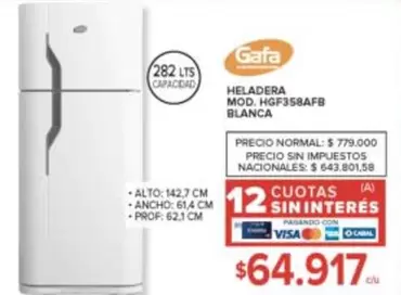 Gafa - HELADERA MOD. HGF358AFB BLANCA